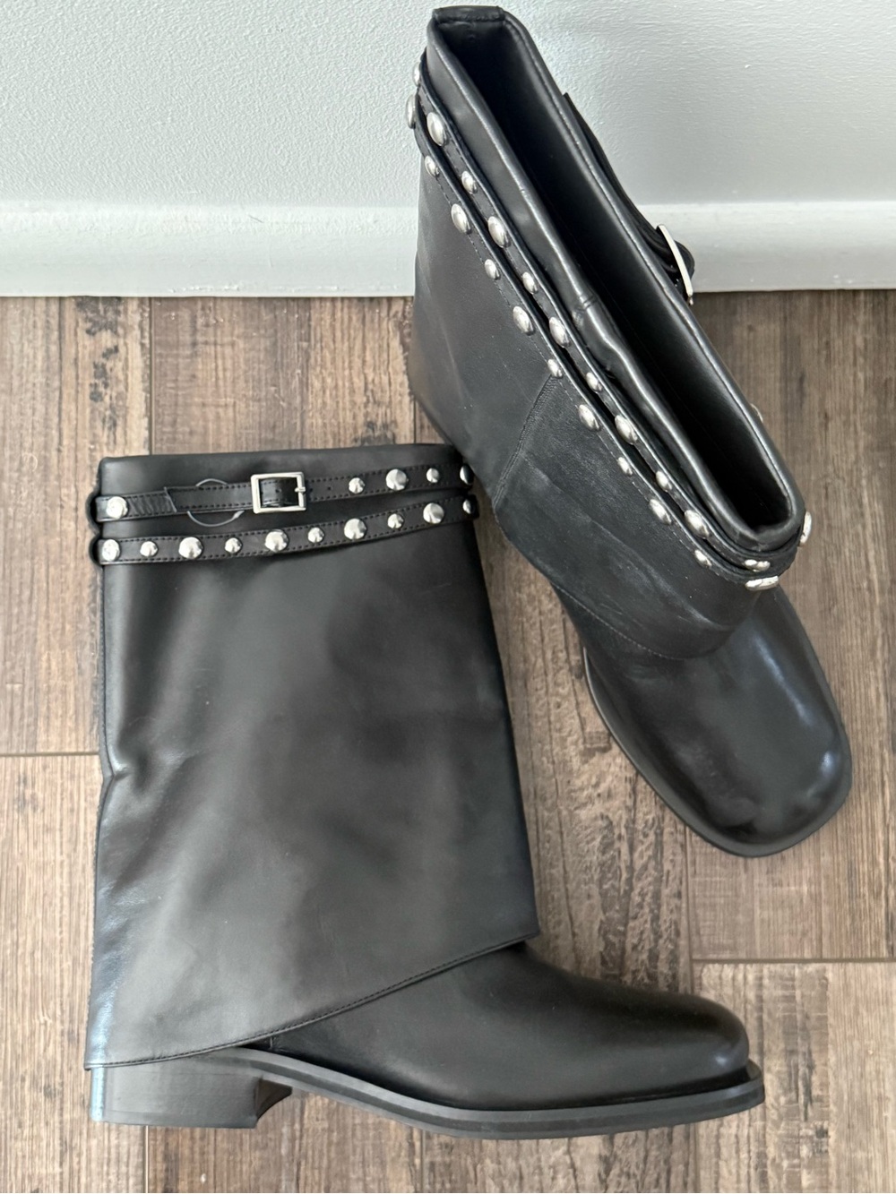 Free People Scorpio Black Studded Fold Over Combat Moto Boots - Picture 6 of 9